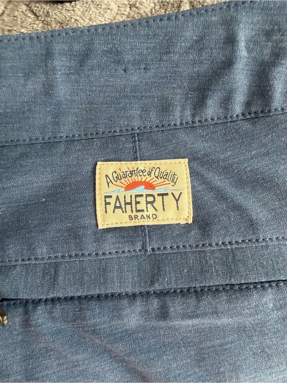 Faherty All Day Shorts Blue Performance Stretch Drawstring Size 35 Men’s